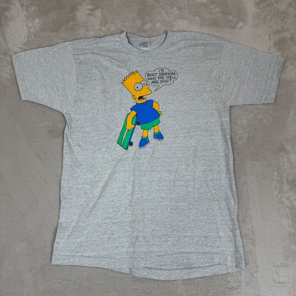 VTG 90s Fruit Of The Loom Bart Simpson Shirt‎ Mens XL Gray